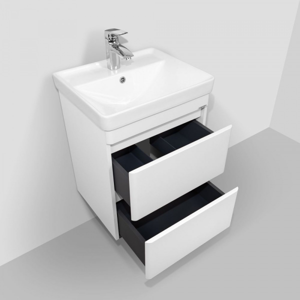Тумба-умывальник подвесная Comforty Енисей-50П2 белый глянец с раковиной 4450